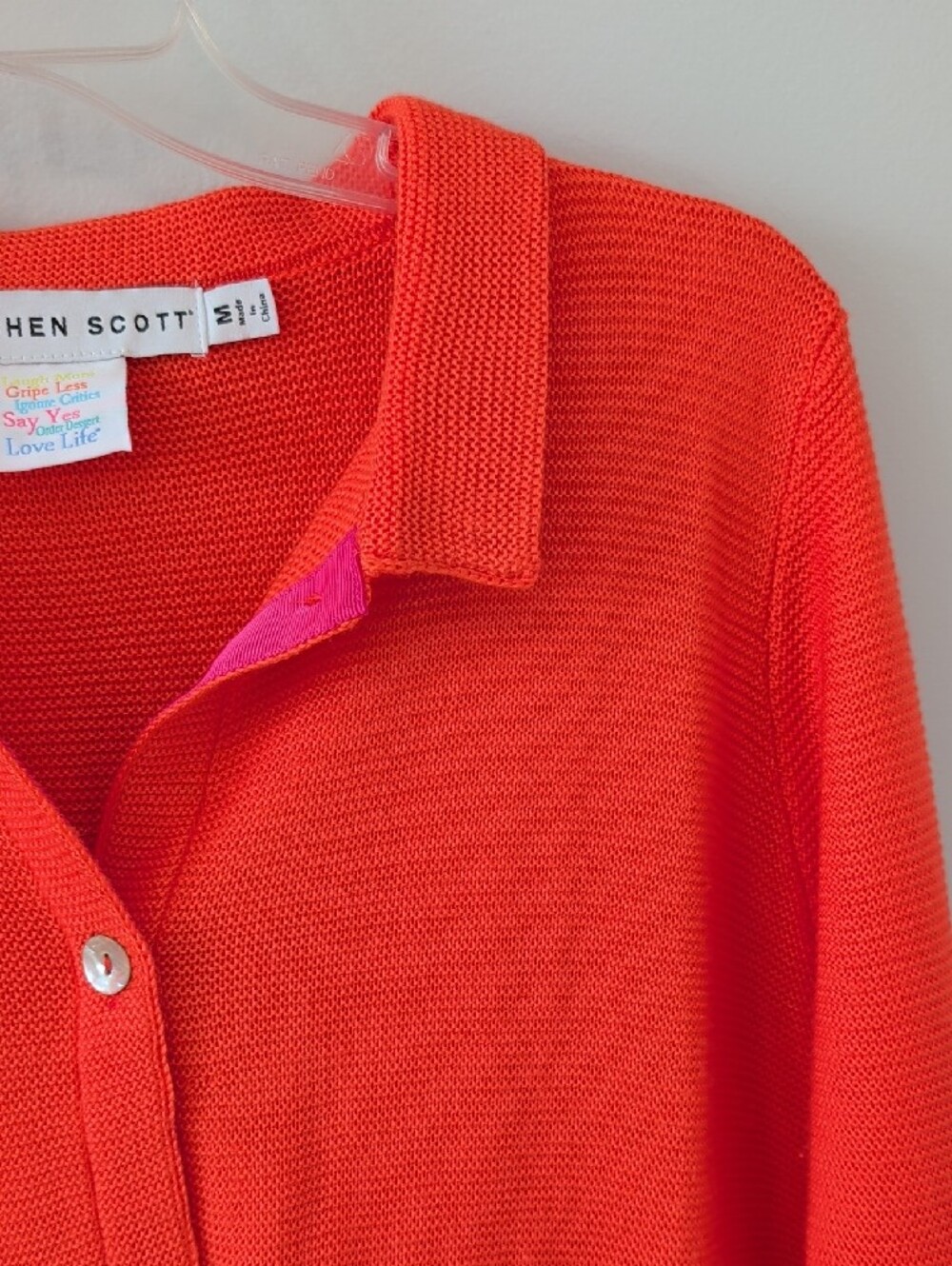 Gretchen Scott Orange Button-Down Knit Cardigan Fushia Ribbon Placket L - Picture 6 of 14